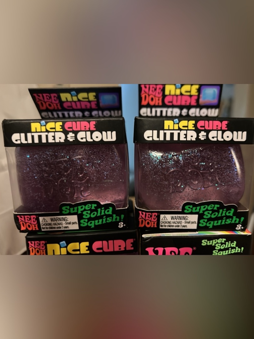 Nee Doh Nice Cube Glitter & Glow Purple Super Solid Squish Toy